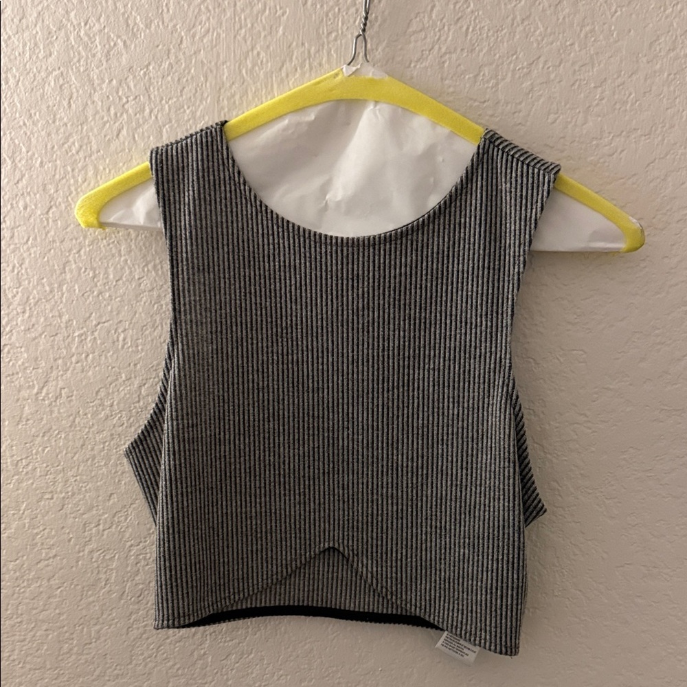 Silence + Noise Black and Gray Striped Crop Top